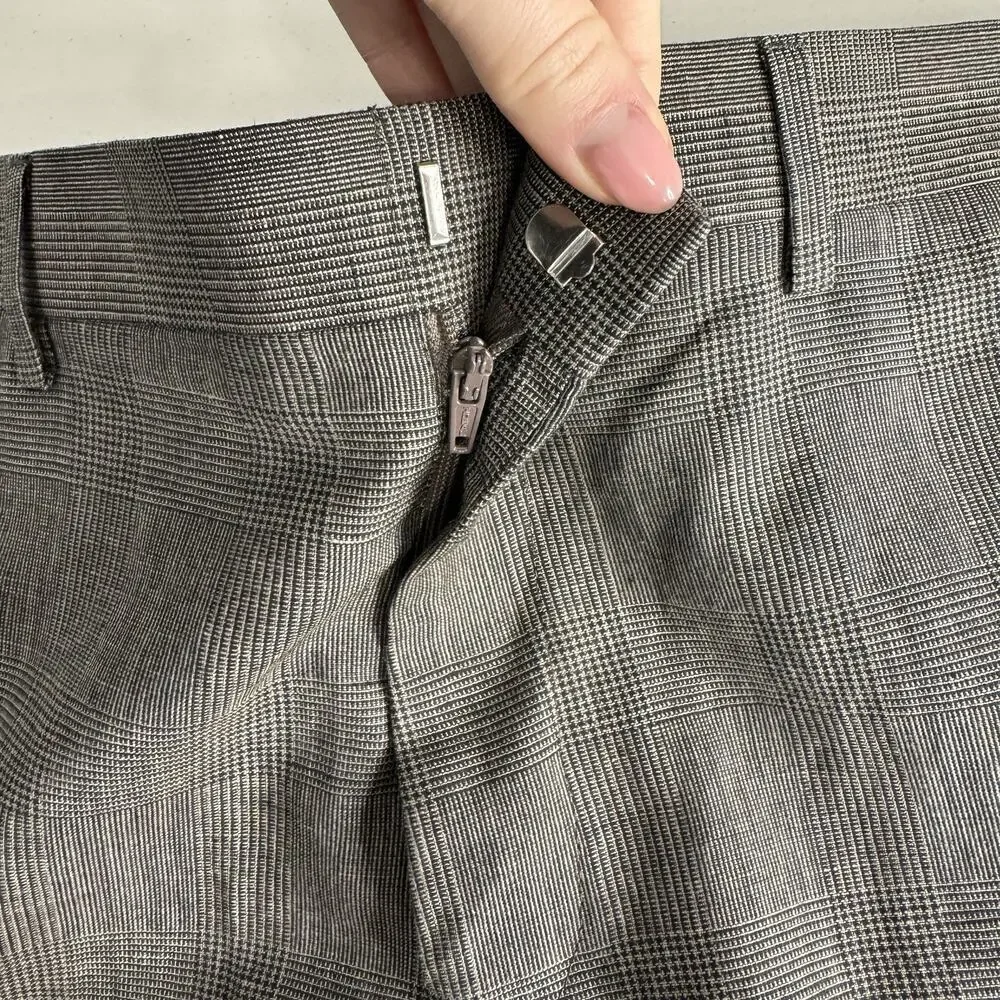 J.Crew Ludlow Slim-Fit Suit Dress Pants Mens 34x30 Gray Italian Wool-Linen Plaid